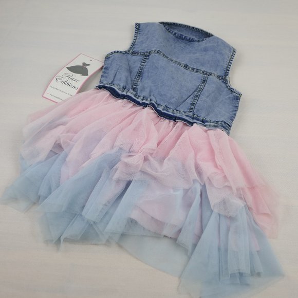 NEW Rare Editions Girls 3T Denim Topper with Mesh Tiered Skirt Dress - Picture 3 of 7